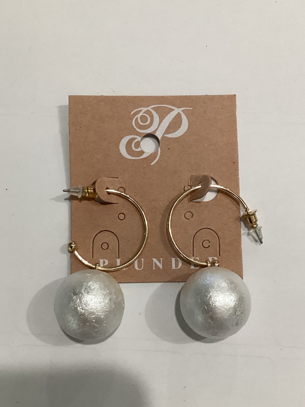 Plunder Gold Hoop Earrings with White Metallicā Spheres